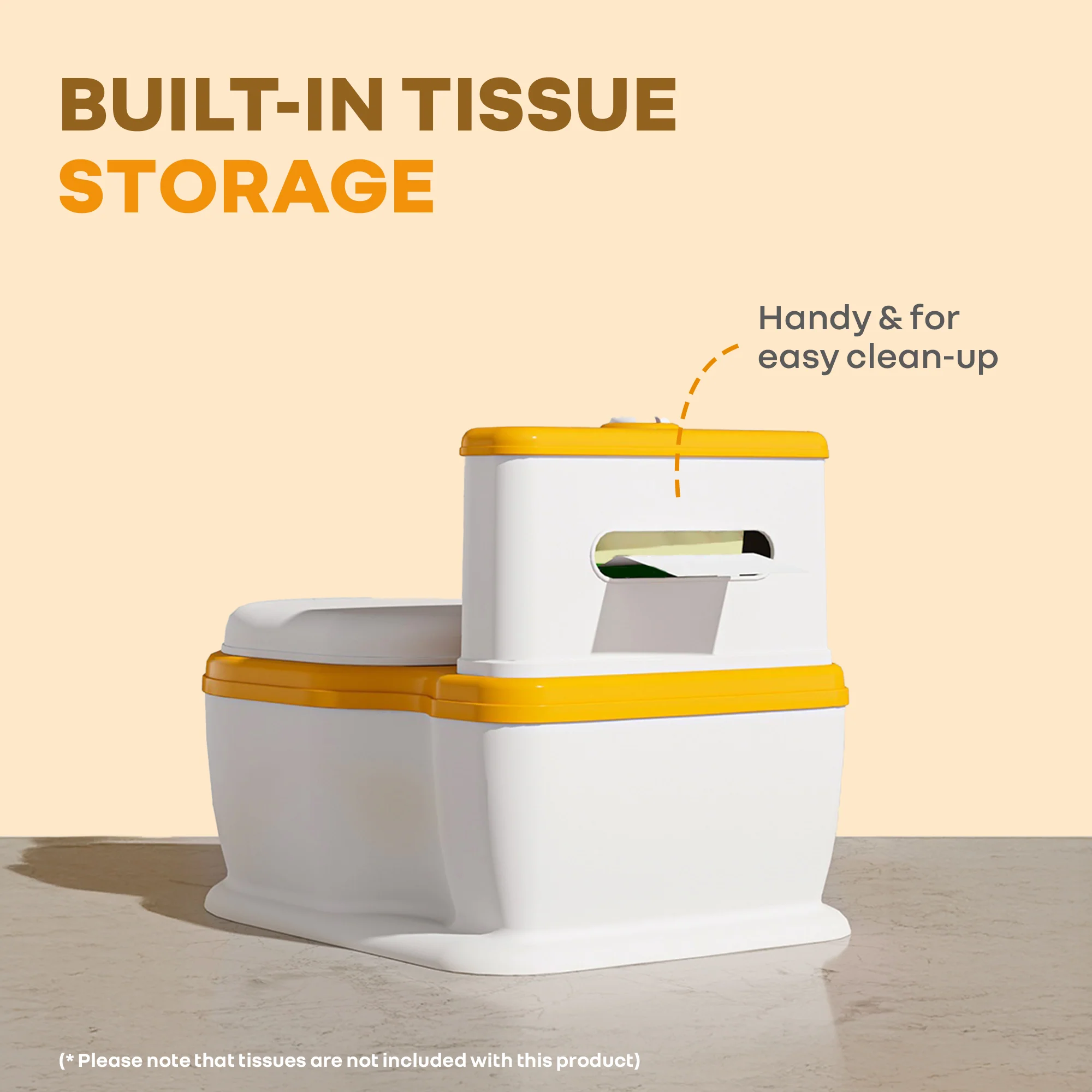 Little Grownup Pixie Potty Training Seat For Kids With Music & Tissue Storage - White Orange - Image 3
