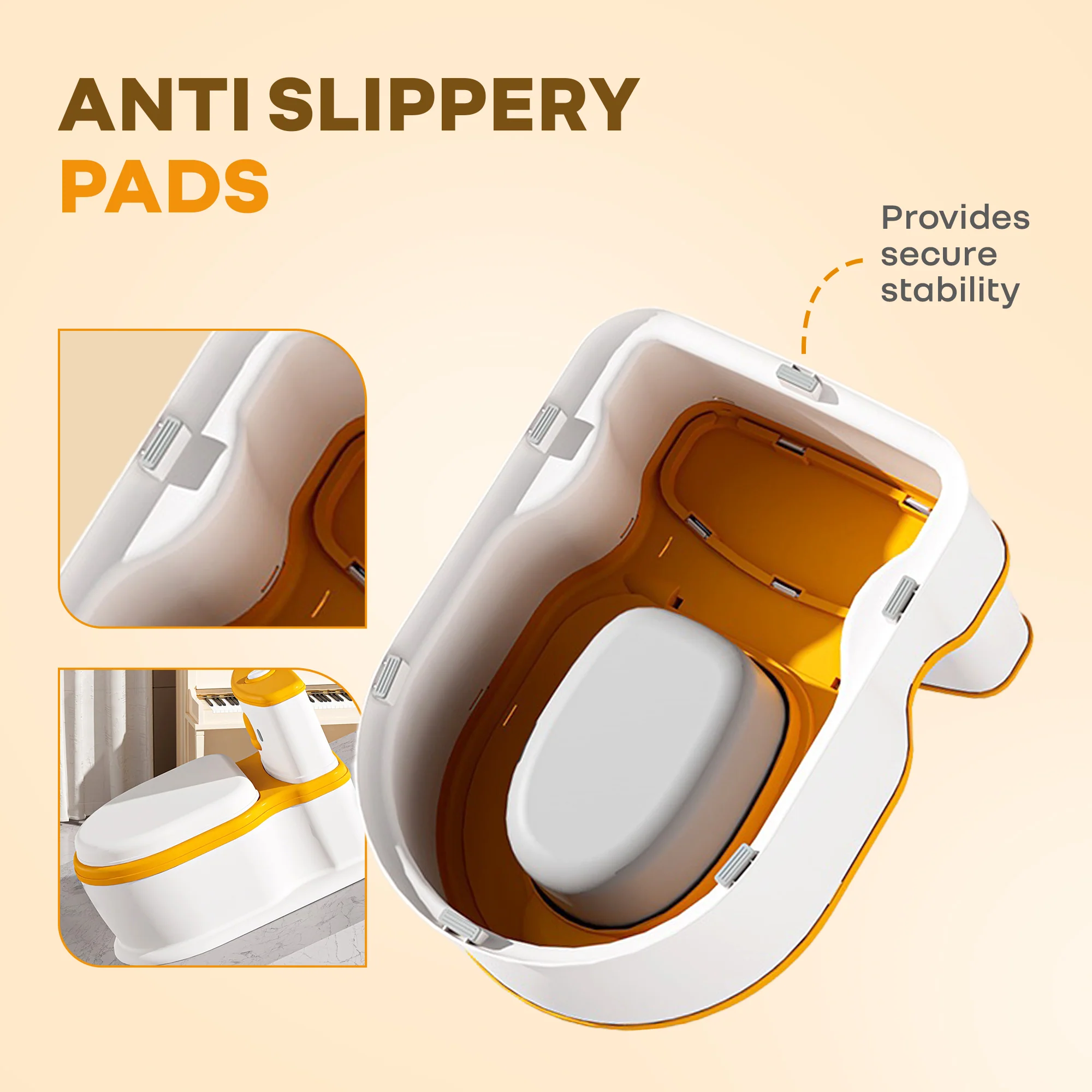 Little Grownup Pixie Potty Training Seat For Kids With Music & Tissue Storage - White Orange - Image 4
