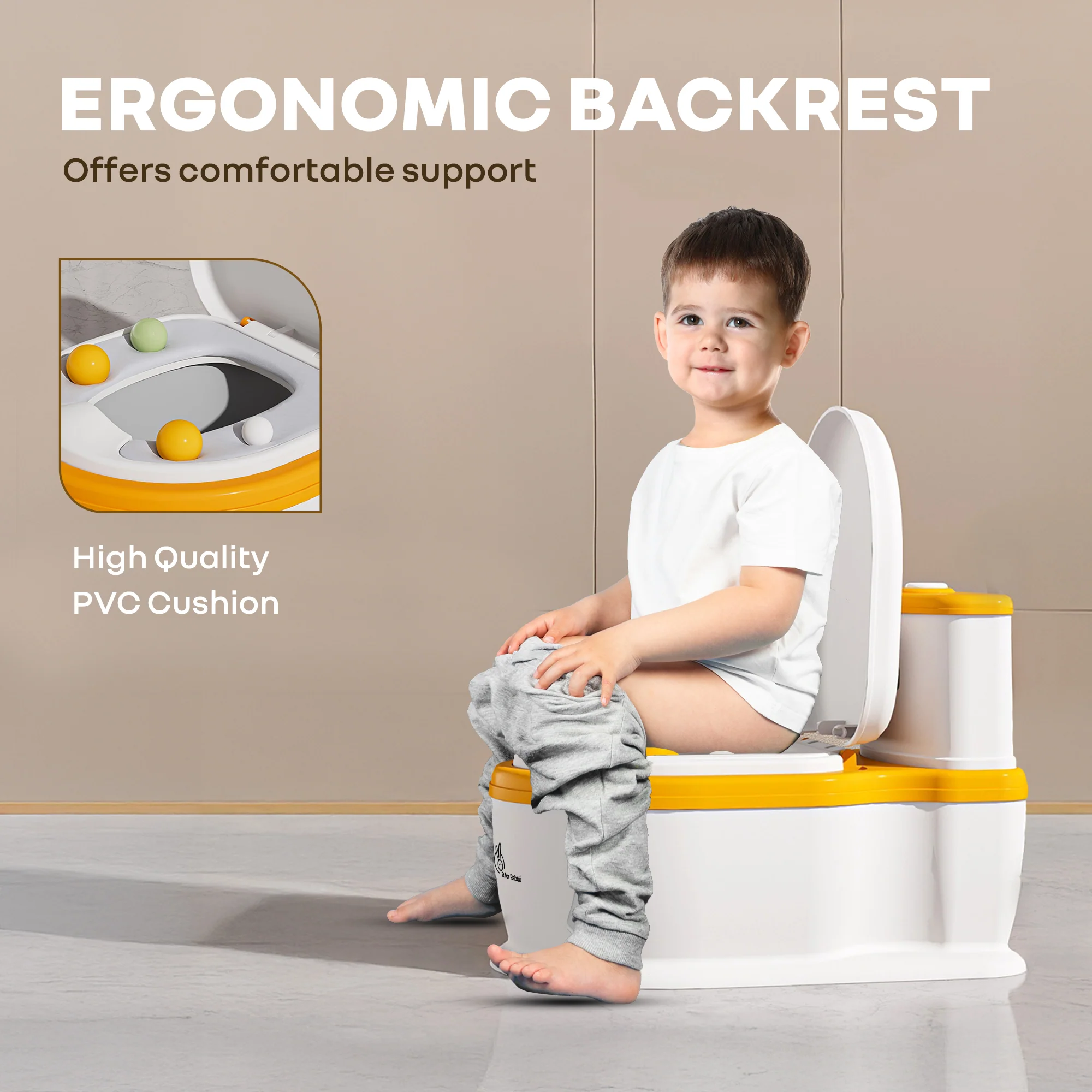 Little Grownup Pixie Potty Training Seat For Kids With Music & Tissue Storage - White Orange - Image 5