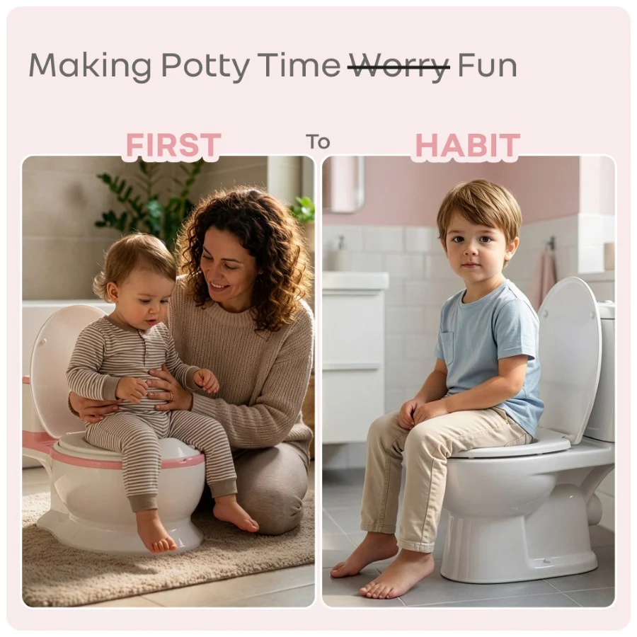 Little Grownup Tunes Musical Potty Seat For Toddlers With Cushion - Pink White - Image 4