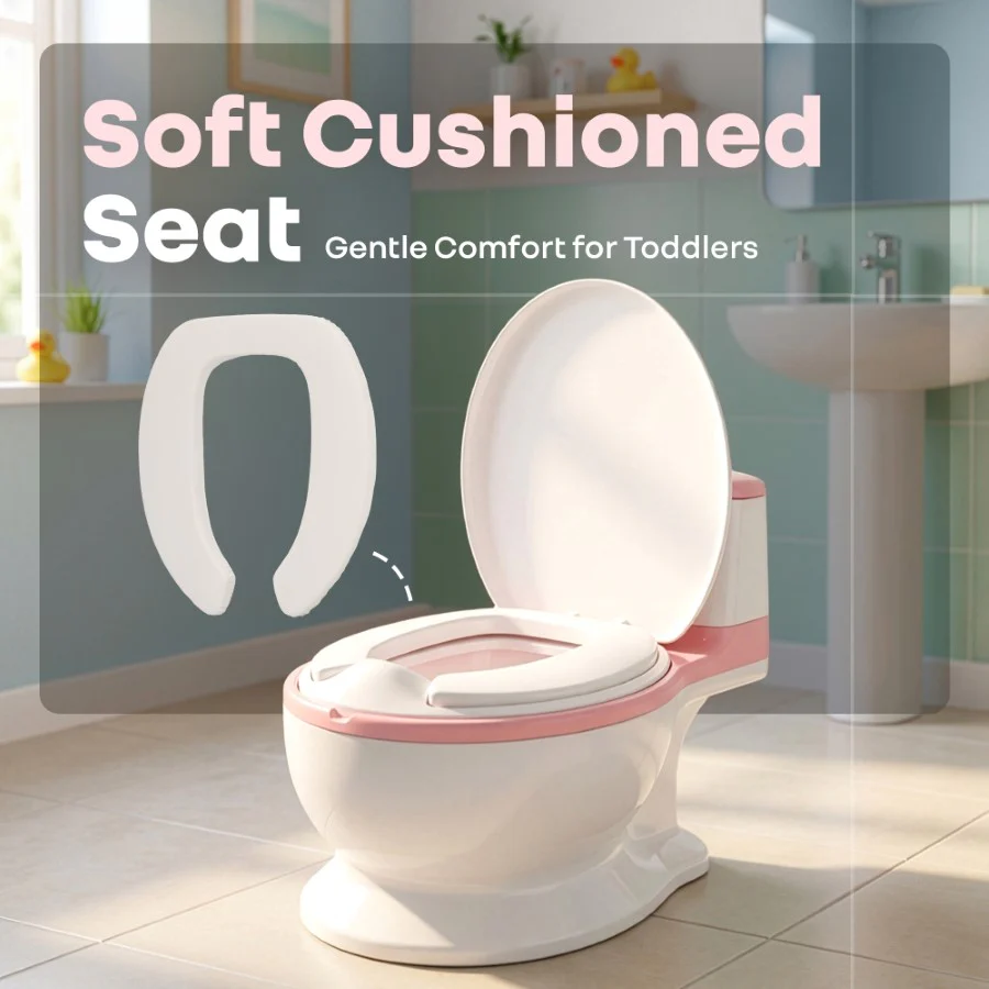 Little Grownup Tunes Musical Potty Seat For Toddlers With Cushion - Pink White - Image 6