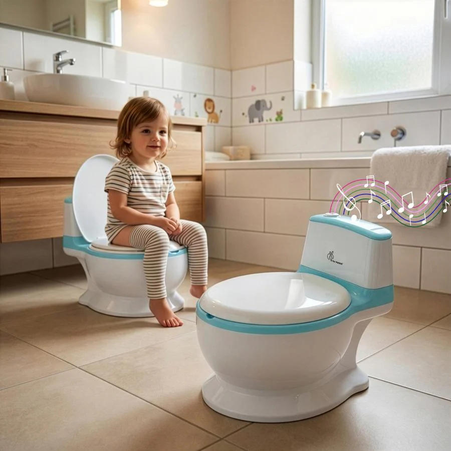 Little Grownup Tunes Musical Potty Seat For Toddlers With Cushion - Blue White