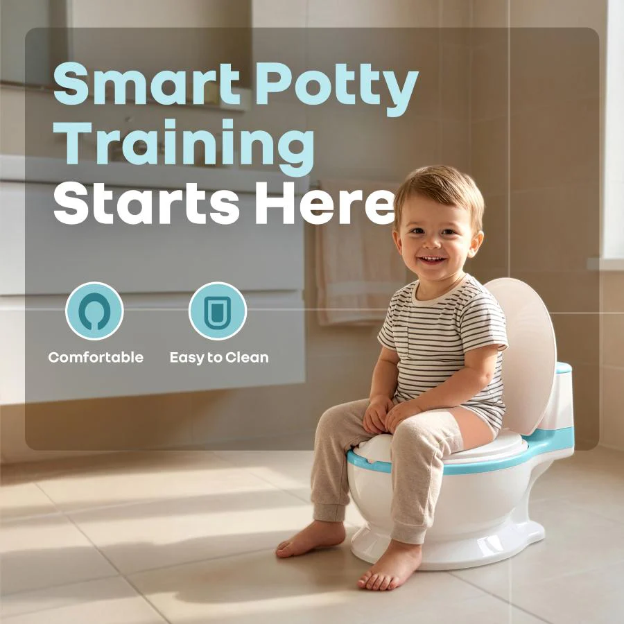 Little Grownup Tunes Musical Potty Seat For Toddlers With Cushion - Blue White - Image 2