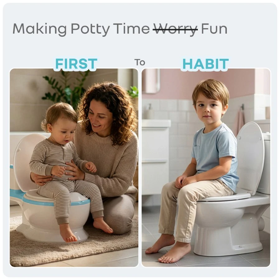 Little Grownup Tunes Musical Potty Seat For Toddlers With Cushion - Blue White - Image 4