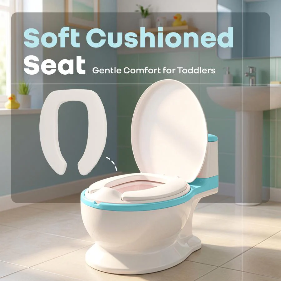 Little Grownup Tunes Musical Potty Seat For Toddlers With Cushion - Blue White - Image 6