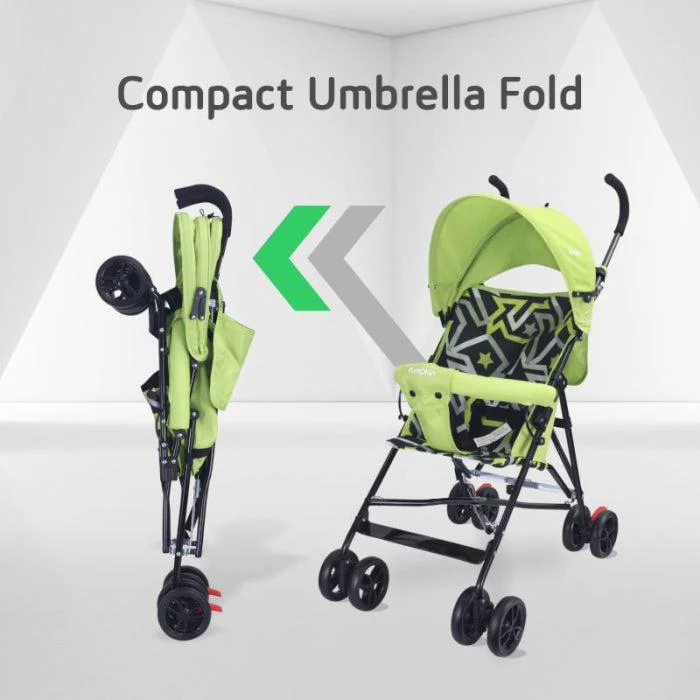 Kiddie Kingdom Buggy Stroller Fully Adjustable Canopy, Compact Umbrella Fold, Rear Brakes - Green - Image 2