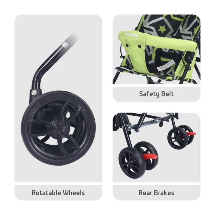 Kiddie Kingdom Buggy Stroller Fully Adjustable Canopy, Compact Umbrella Fold, Rear Brakes - Green - Image 5