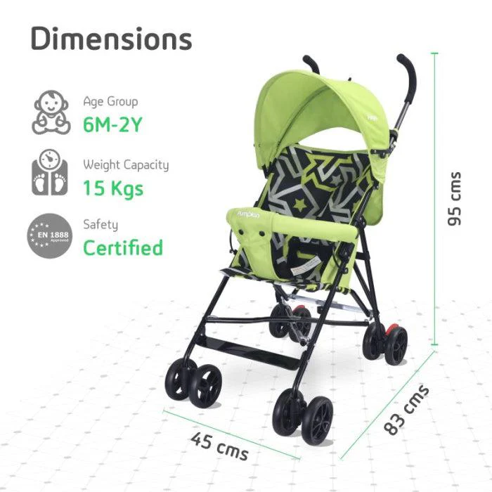 Kiddie Kingdom Buggy Stroller Fully Adjustable Canopy, Compact Umbrella Fold, Rear Brakes - Green - Image 6