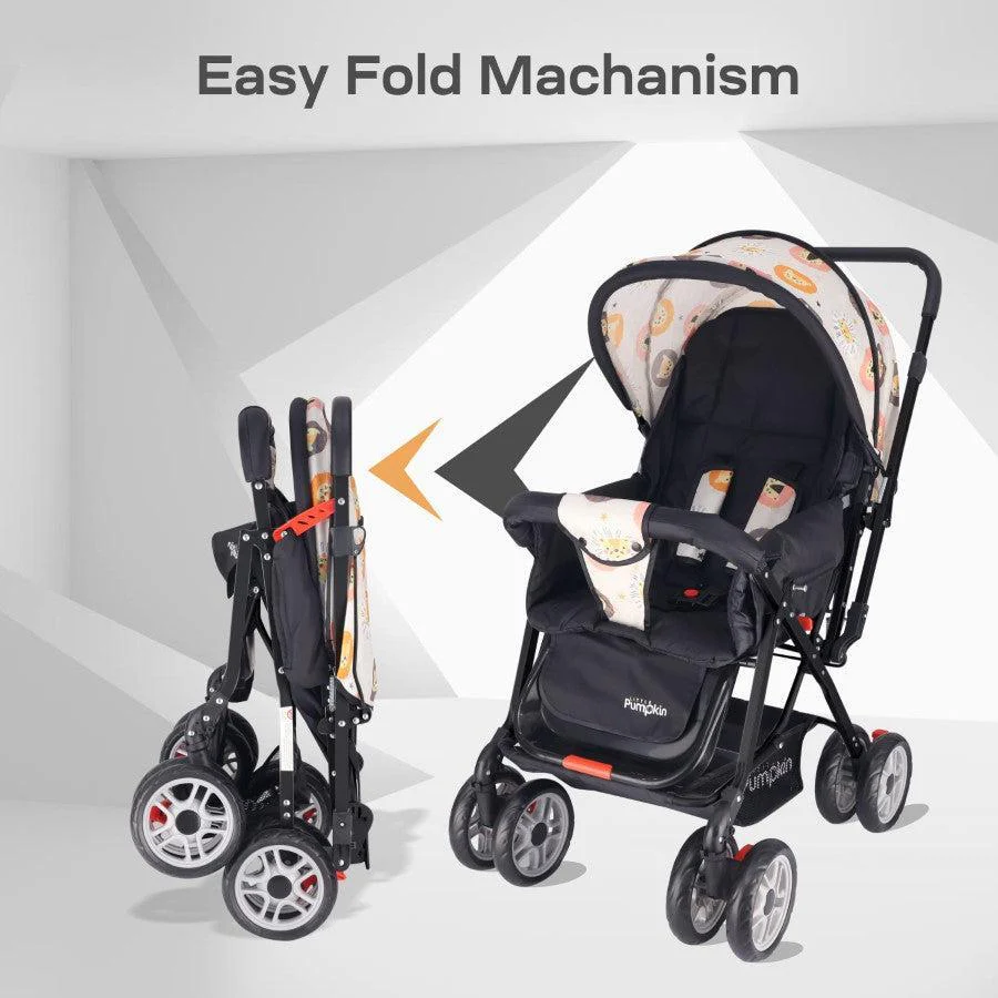 Kiddie Kingdom Stroller 3 Position Recline, Easy Fold, Reversible Handle, Rear Wheel Brakes - Black Safari - Image 3