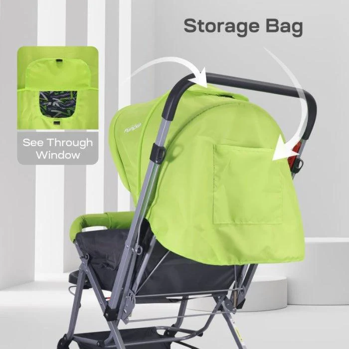 Kiddie Kingdom Stroller 3 Position Recline, Easy Fold, Reversible Handle, Rear Wheel Brakes - Green Black - Image 6