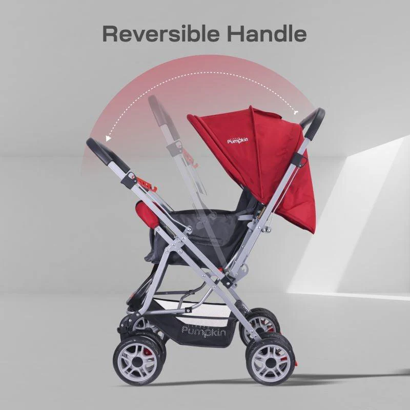 Kiddie Kingdom Stroller 3 Position Recline, Easy Fold, Reversible Handle, Rear Wheel Brakes - Red - Image 3