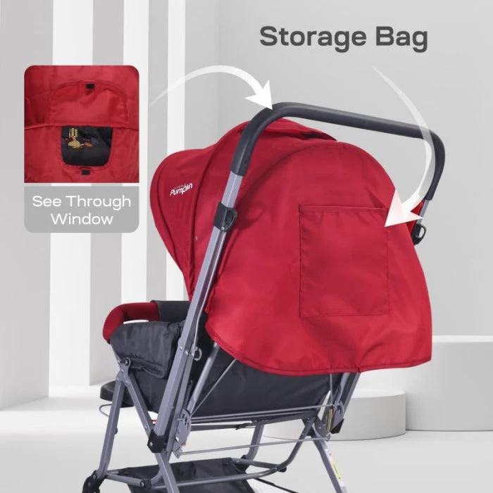 Kiddie Kingdom Stroller 3 Position Recline, Easy Fold, Reversible Handle, Rear Wheel Brakes - Red - Image 4