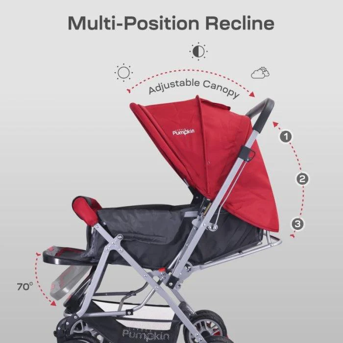 Kiddie Kingdom Stroller 3 Position Recline, Easy Fold, Reversible Handle, Rear Wheel Brakes - Red - Image 5
