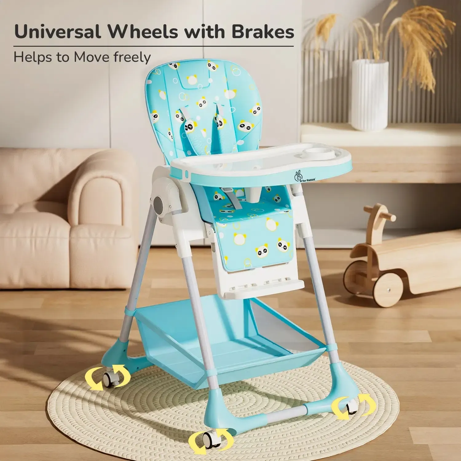 Marshmallow High Chair - 7 Level Height Adjustment, 3 Recline Modes, Adjustable & Removable Double Meal Tray, 6 months-5 years - Green - Image 3