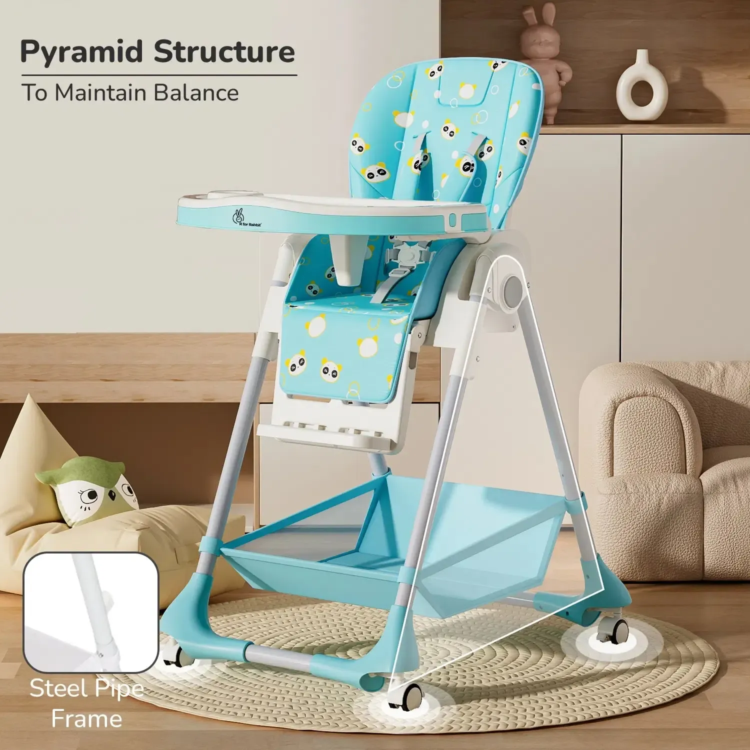 Marshmallow High Chair - 7 Level Height Adjustment, 3 Recline Modes, Adjustable & Removable Double Meal Tray, 6 months-5 years - Green - Image 4