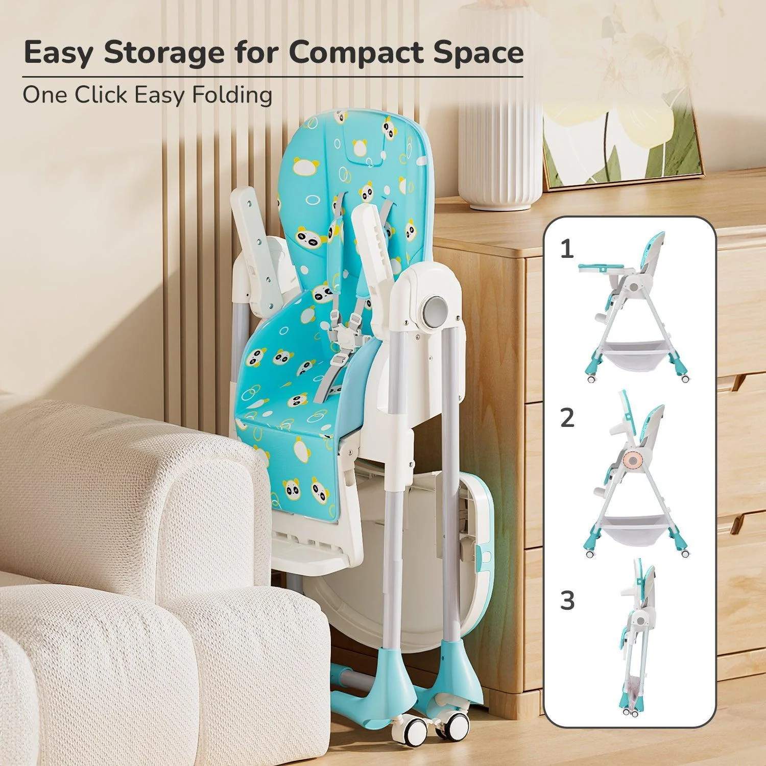 Marshmallow High Chair - 7 Level Height Adjustment, 3 Recline Modes, Adjustable & Removable Double Meal Tray, 6 months-5 years - Green - Image 7