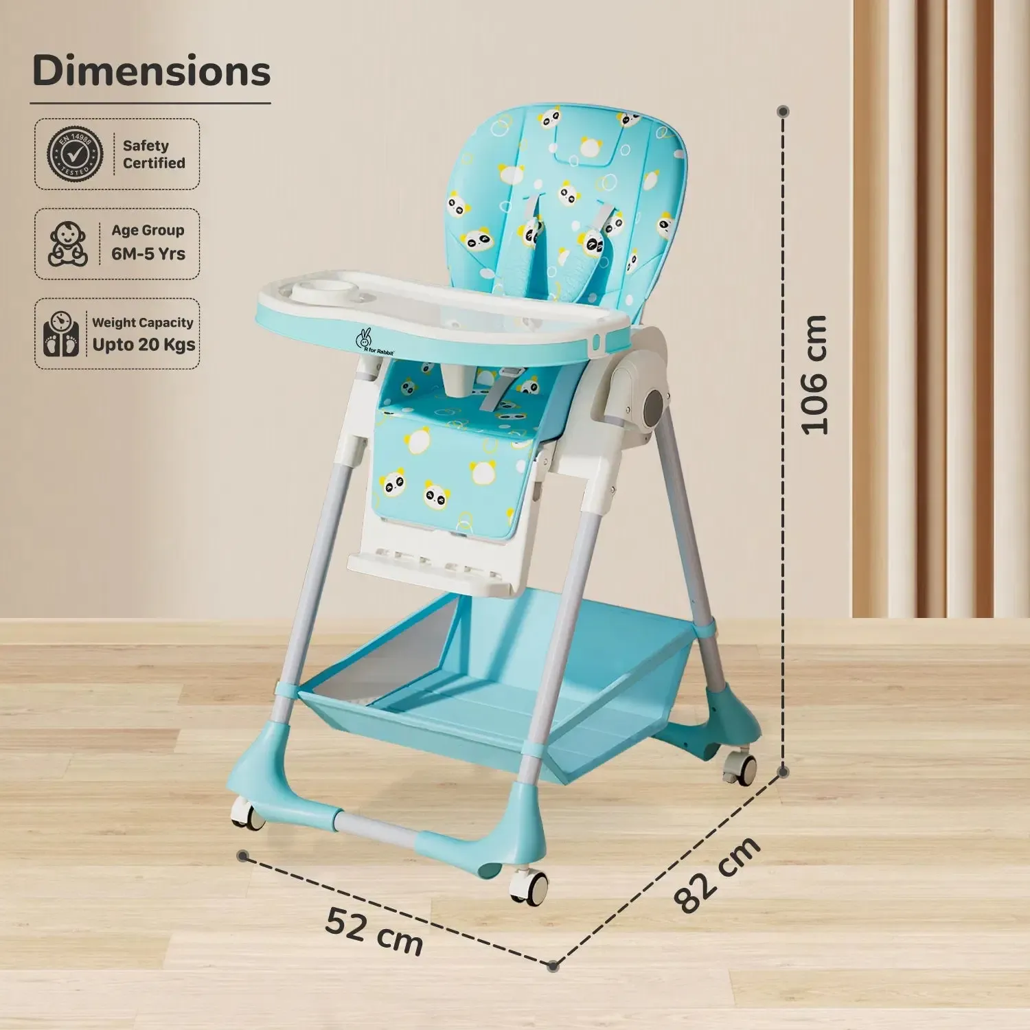 Marshmallow High Chair - 7 Level Height Adjustment, 3 Recline Modes, Adjustable & Removable Double Meal Tray, 6 months-5 years - Green - Image 9