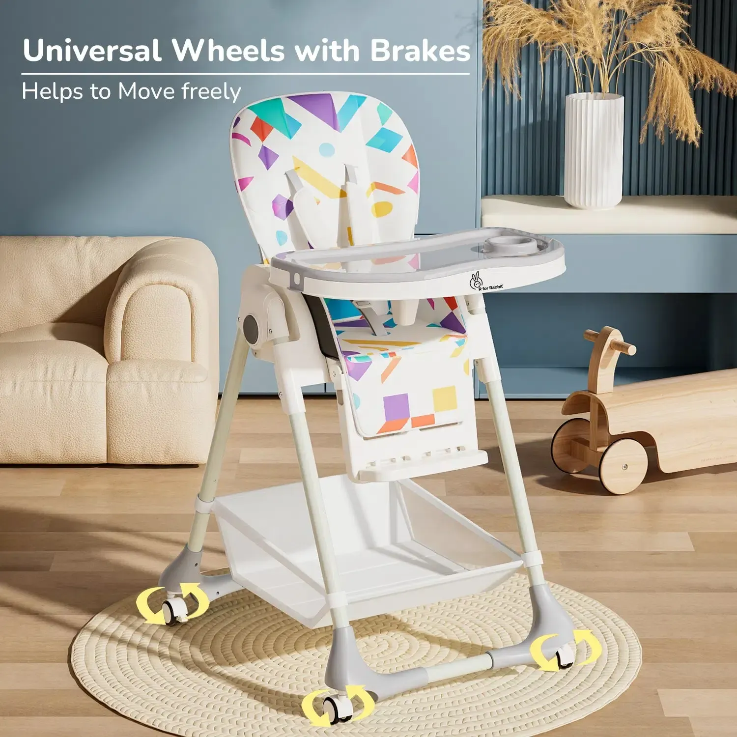 Marshmallow High Chair - 7 Level Height Adjustment, 3 Recline Modes, Adjustable & Removable Double Meal Tray, 6 months-5 years - Abstract White - Image 2