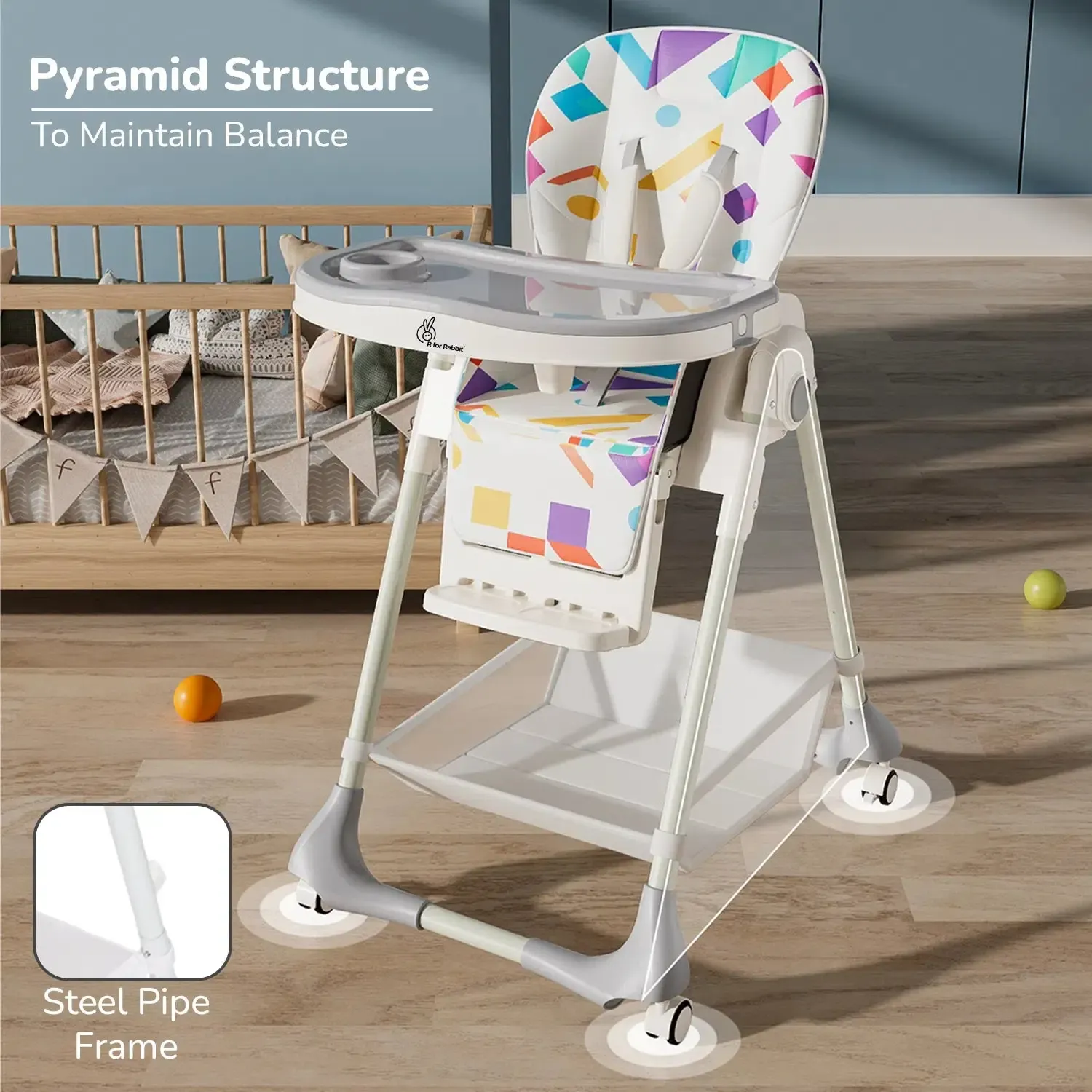 Marshmallow High Chair - 7 Level Height Adjustment, 3 Recline Modes, Adjustable & Removable Double Meal Tray, 6 months-5 years - Abstract White - Image 4