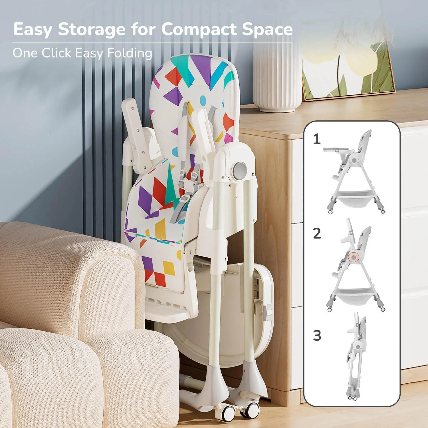 Marshmallow High Chair - 7 Level Height Adjustment, 3 Recline Modes, Adjustable & Removable Double Meal Tray, 6 months-5 years - Abstract White - Image 5