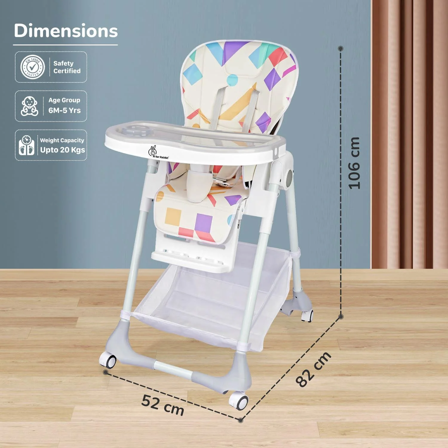 Marshmallow High Chair - 7 Level Height Adjustment, 3 Recline Modes, Adjustable & Removable Double Meal Tray, 6 months-5 years - Abstract White - Image 7
