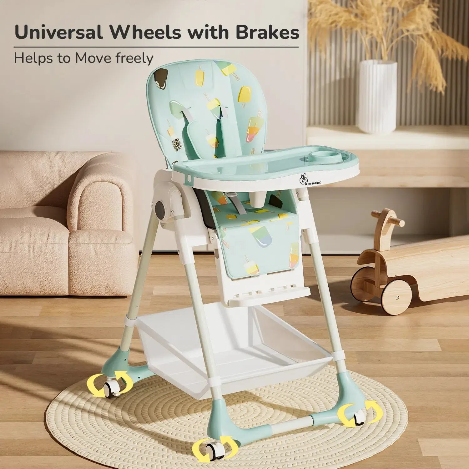 Marshmallow High Chair - 7 Level Height Adjustment, 3 Recline Modes, Adjustable & Removable Double Meal Tray, 6 months-5 years - Candy Blue - Image 3