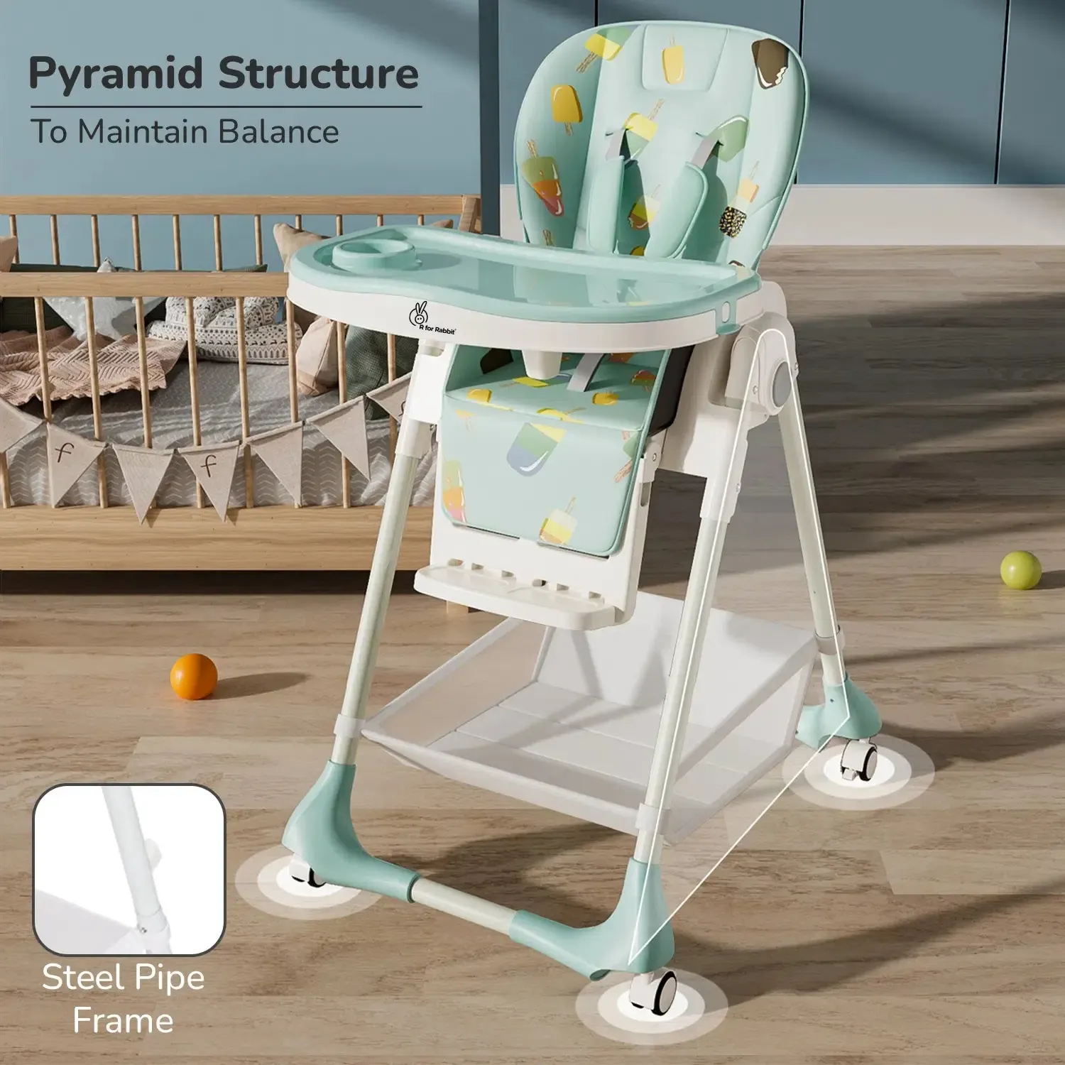 Marshmallow High Chair - 7 Level Height Adjustment, 3 Recline Modes, Adjustable & Removable Double Meal Tray, 6 months-5 years - Candy Blue - Image 4