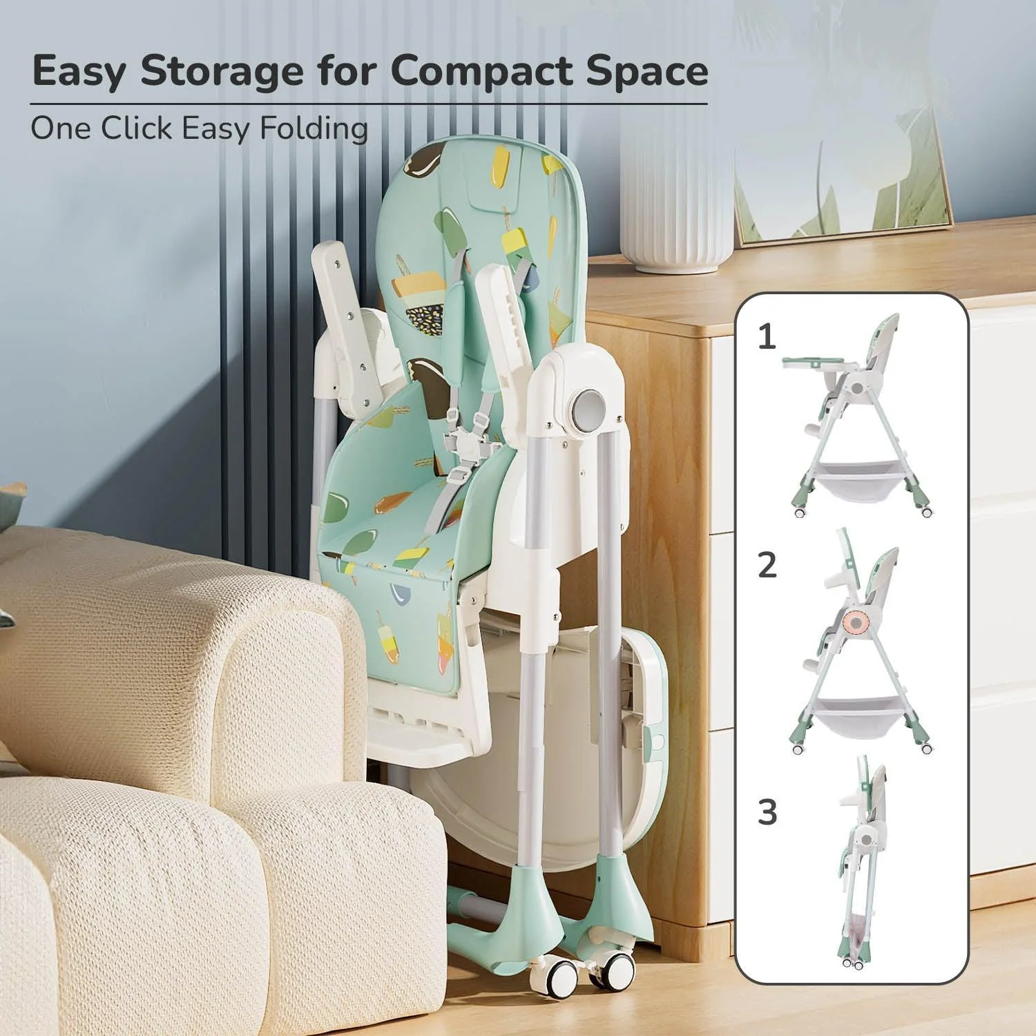 Marshmallow High Chair - 7 Level Height Adjustment, 3 Recline Modes, Adjustable & Removable Double Meal Tray, 6 months-5 years - Candy Blue - Image 7