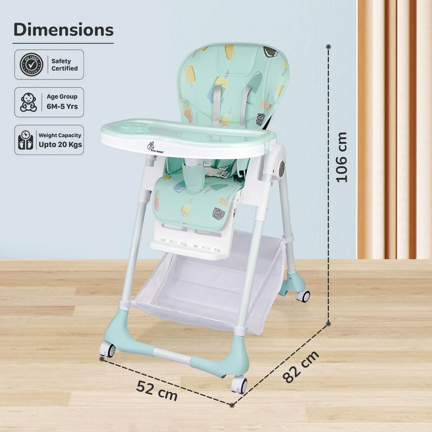 Marshmallow High Chair - 7 Level Height Adjustment, 3 Recline Modes, Adjustable & Removable Double Meal Tray, 6 months-5 years - Candy Blue - Image 9