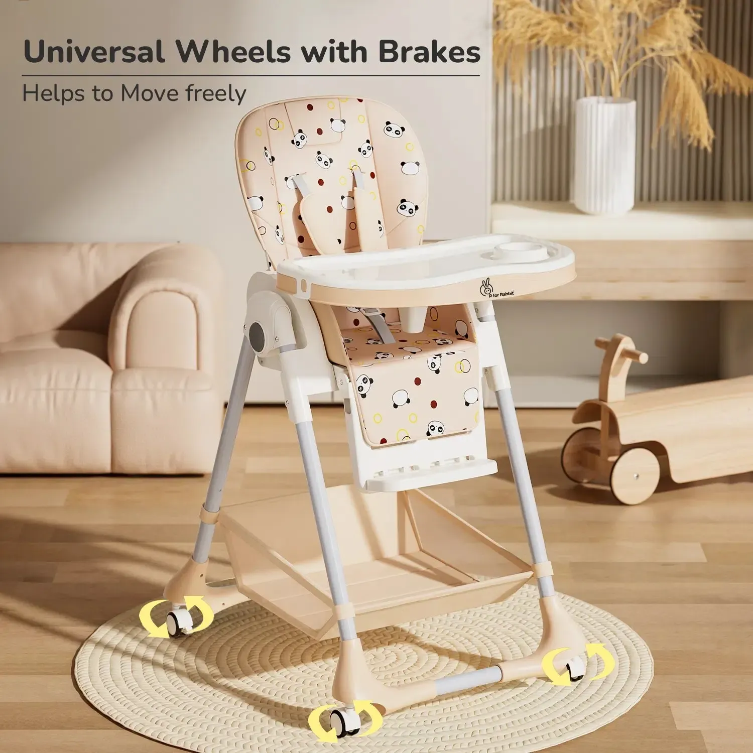 Marshmallow High Chair - 7 Level Height Adjustment, 3 Recline Modes, Adjustable & Removable Double Meal Tray, 6 months-5 years - Beige - Image 3