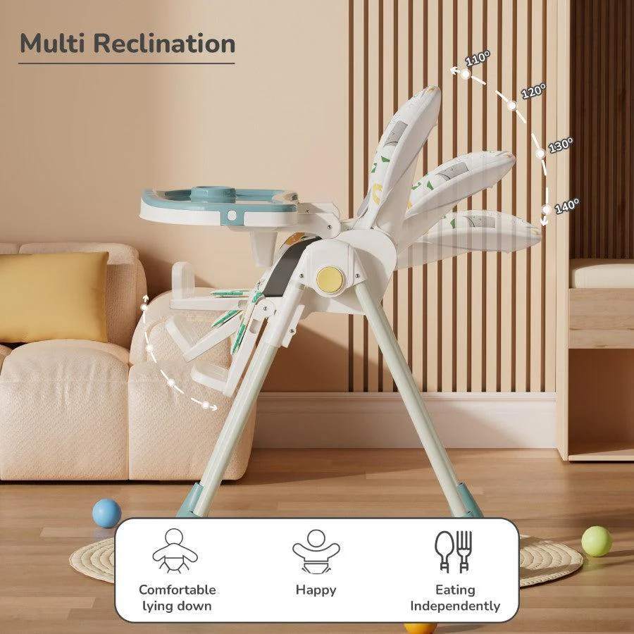 Marshmallow Lite High Chair - 6 Level Height Adjustment, 3 Recline Modes, Adjustable & Removable Meal Tray - Aqua Pine - Image 8