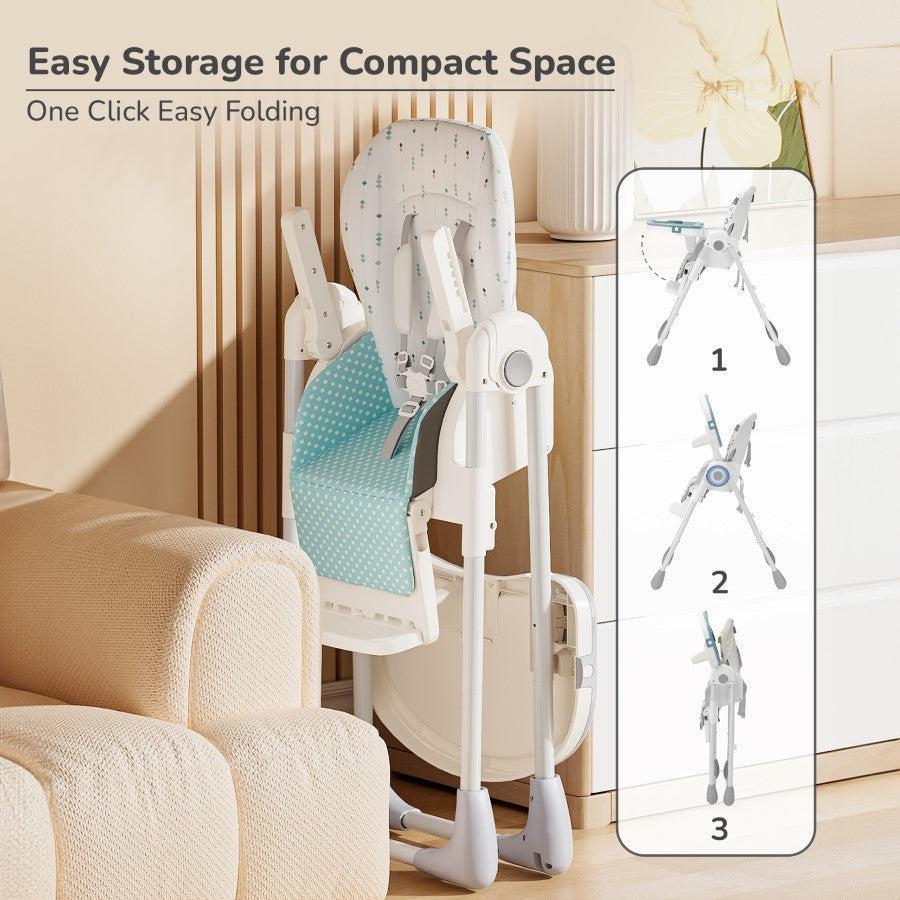 Marshmallow Lite High Chair - 6 Level Height Adjustment, 3 Recline Modes, Adjustable & Removable Meal Tray - Blue - Image 6