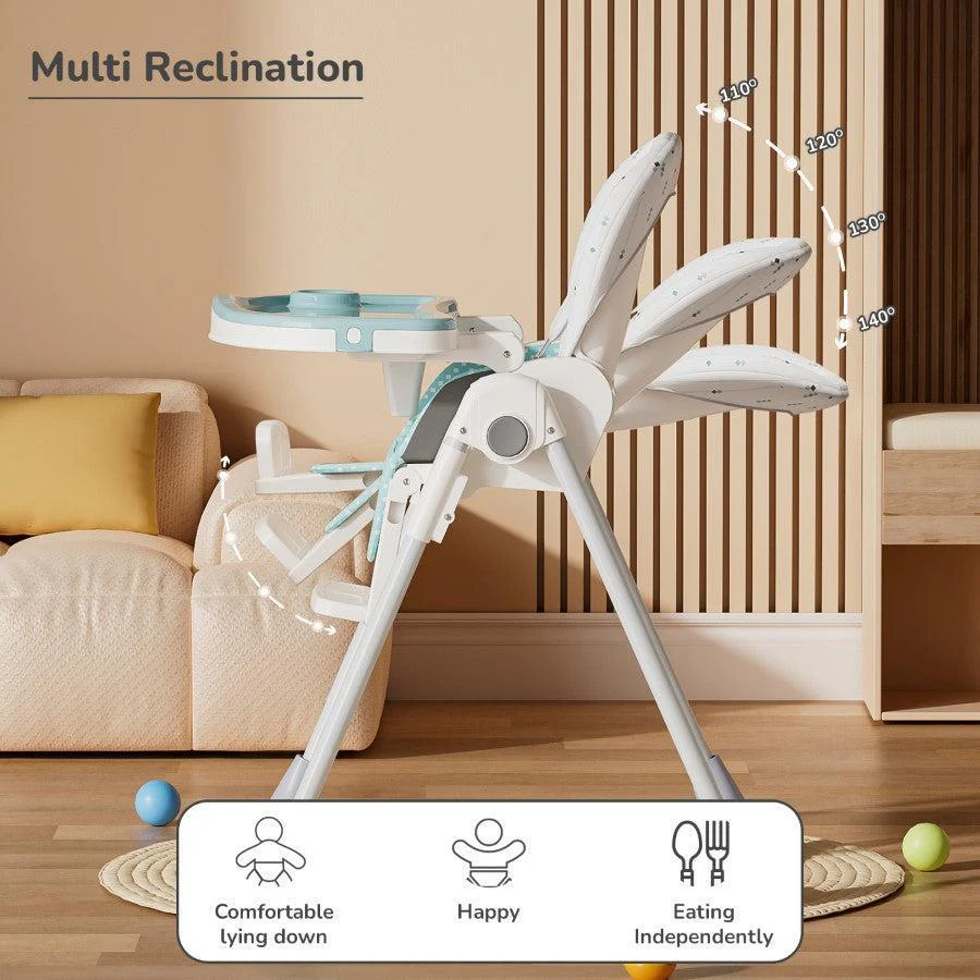 Marshmallow Lite High Chair - 6 Level Height Adjustment, 3 Recline Modes, Adjustable & Removable Meal Tray - Blue - Image 8
