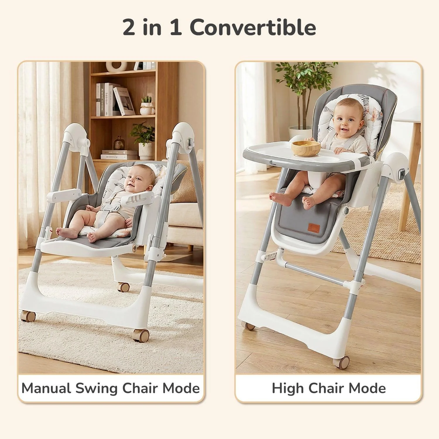 Marshmallow Smart High Chair For Kids 2-in-1 Multipurpose High Chair with Swing - Abstract Grey - Image 3
