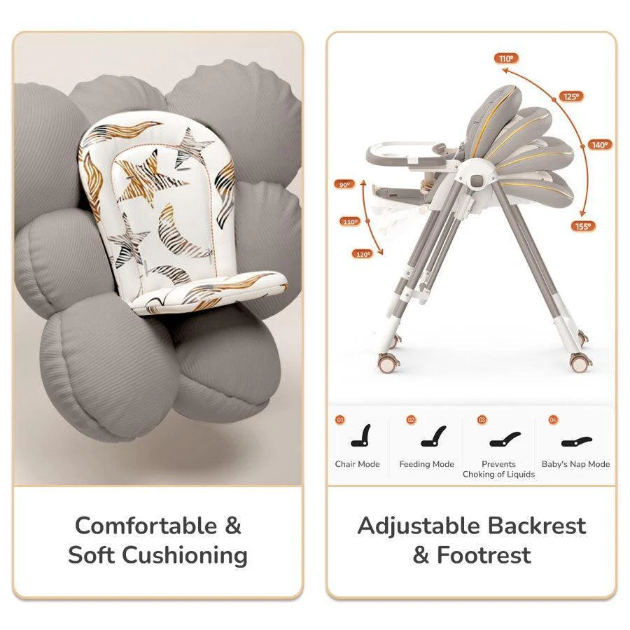 Marshmallow Smart High Chair For Kids 2-in-1 Multipurpose High Chair with Swing - Abstract Grey - Image 5