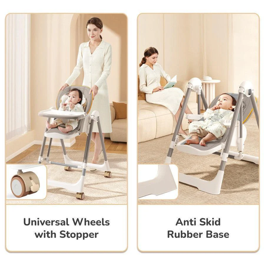 Marshmallow Smart High Chair For Kids 2-in-1 Multipurpose High Chair with Swing - Abstract Grey - Image 7
