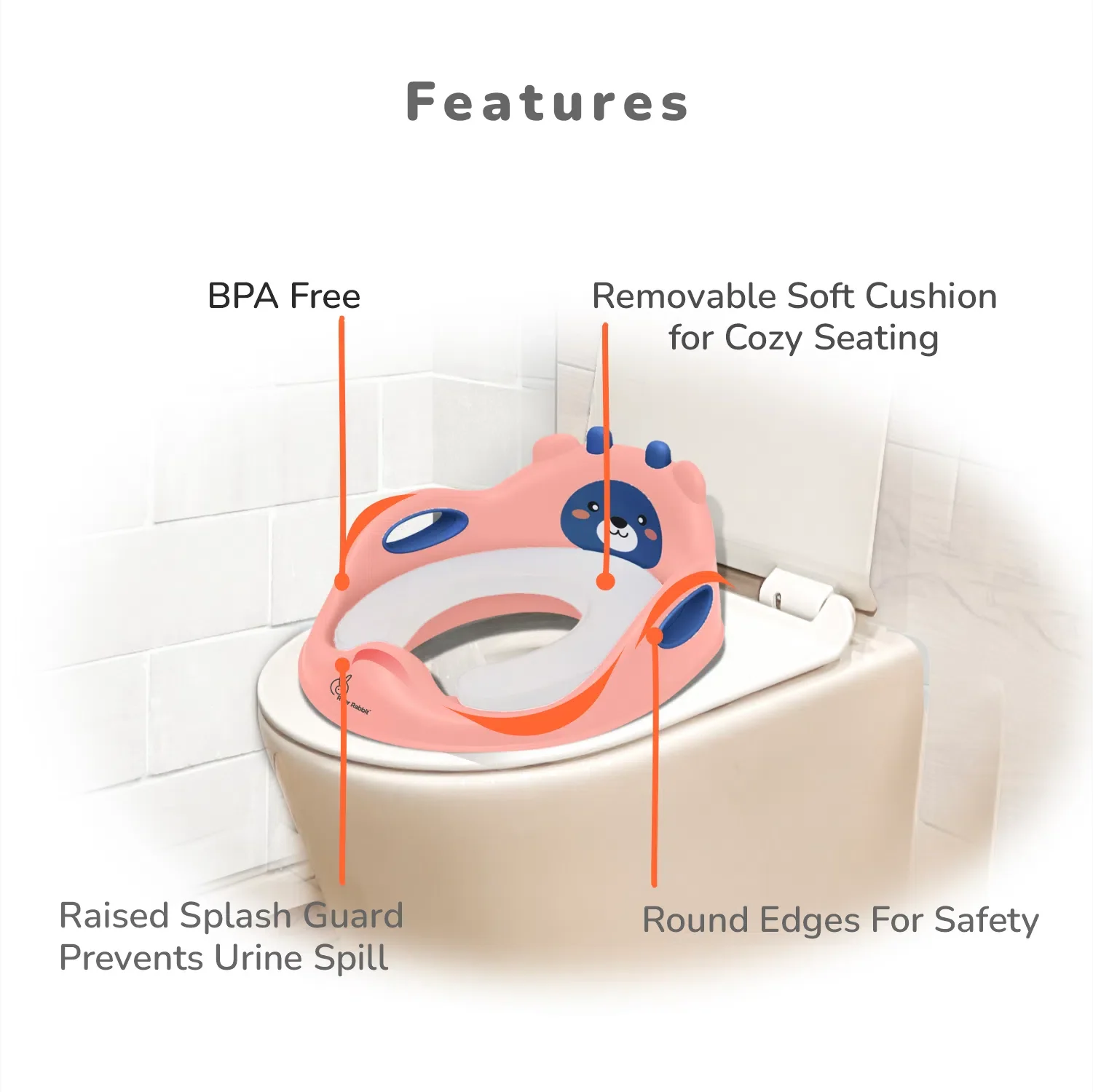 Minimo Teddy Toilet Seats Happy And Comfy Potty Training Seat For Baby - Peach Blue - Image 5