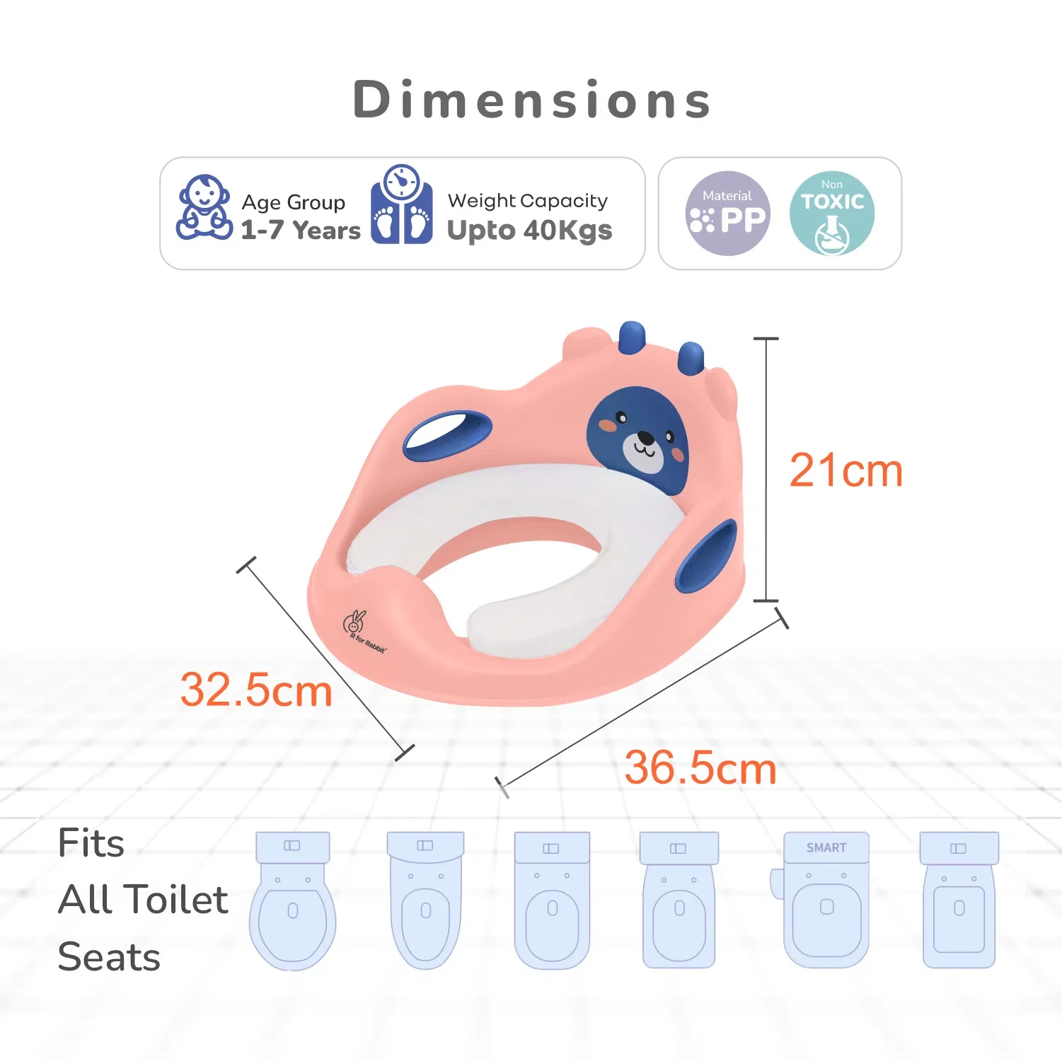 Minimo Teddy Toilet Seats Happy And Comfy Potty Training Seat For Baby - Peach Blue - Image 8