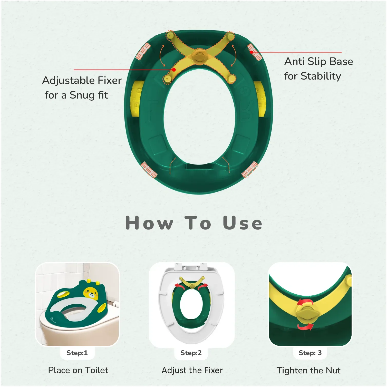 Minimo Teddy Toilet Seats Happy And Comfy Potty Training Seat For Baby - Green Yellow - Image 2