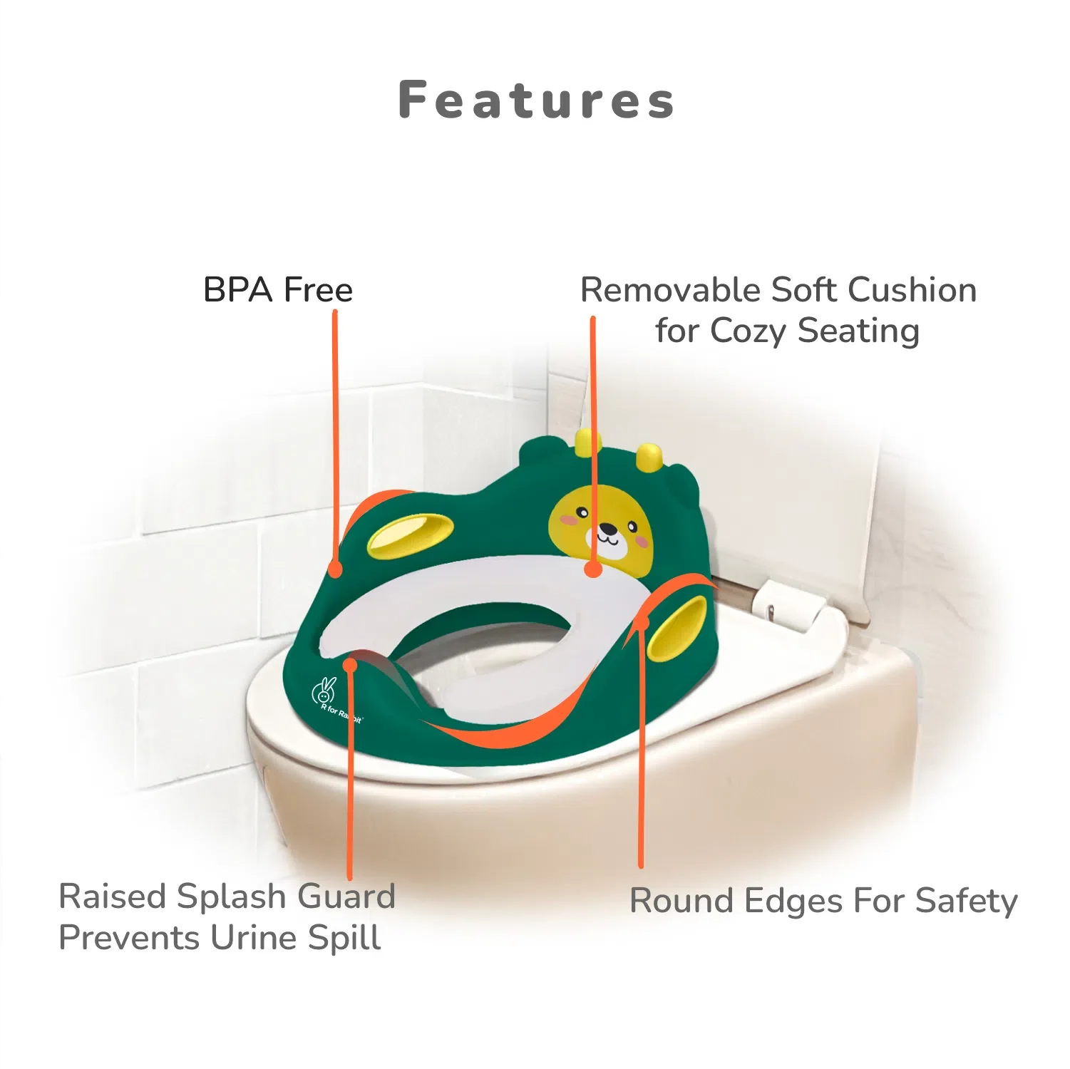 Minimo Teddy Toilet Seats Happy And Comfy Potty Training Seat For Baby - Green Yellow - Image 5