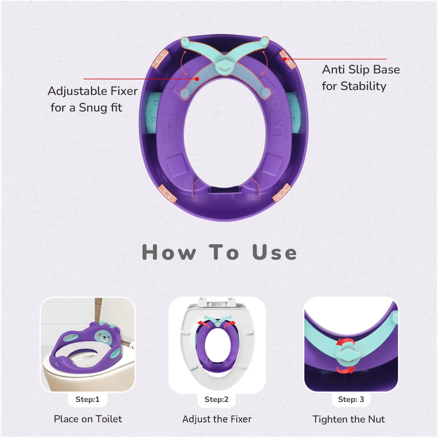 Minimo Teddy Toilet Seats Happy And Comfy Potty Training Seat For Baby - Purple Green - Image 2