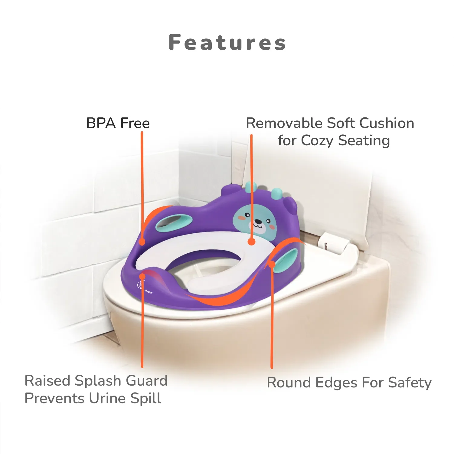 Minimo Teddy Toilet Seats Happy And Comfy Potty Training Seat For Baby - Purple Green - Image 5