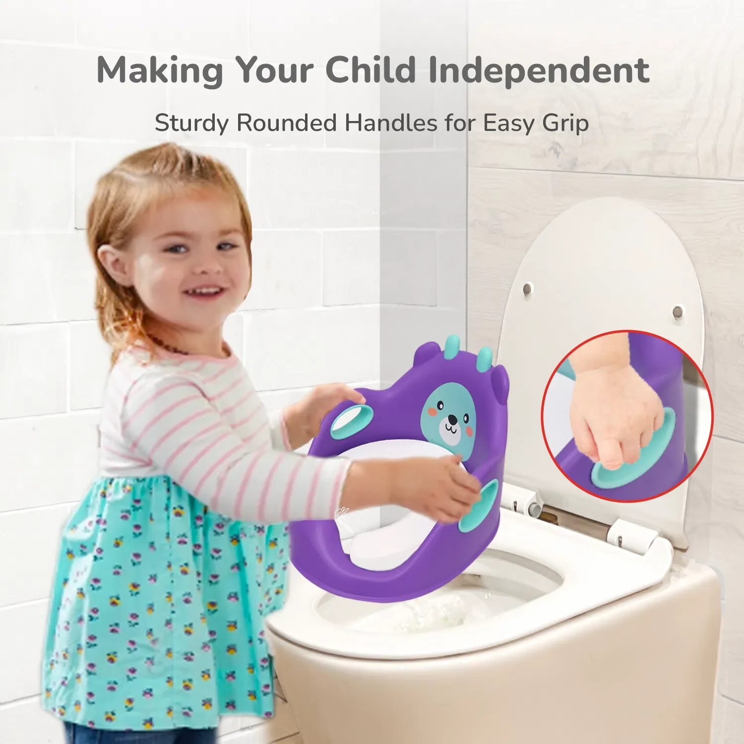 Minimo Teddy Toilet Seats Happy And Comfy Potty Training Seat For Baby - Purple Green - Image 7