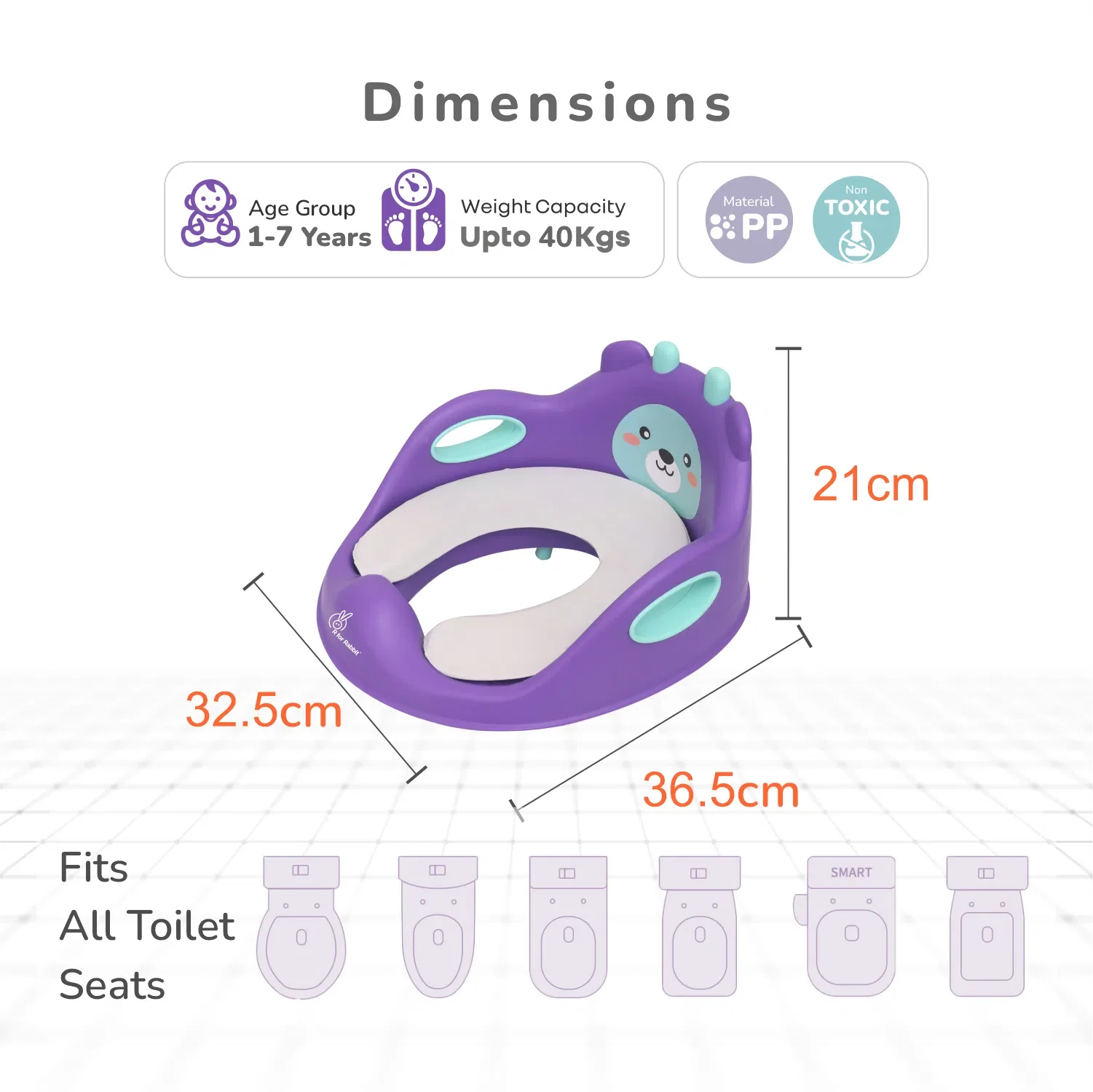 Minimo Teddy Toilet Seats Happy And Comfy Potty Training Seat For Baby - Purple Green - Image 8