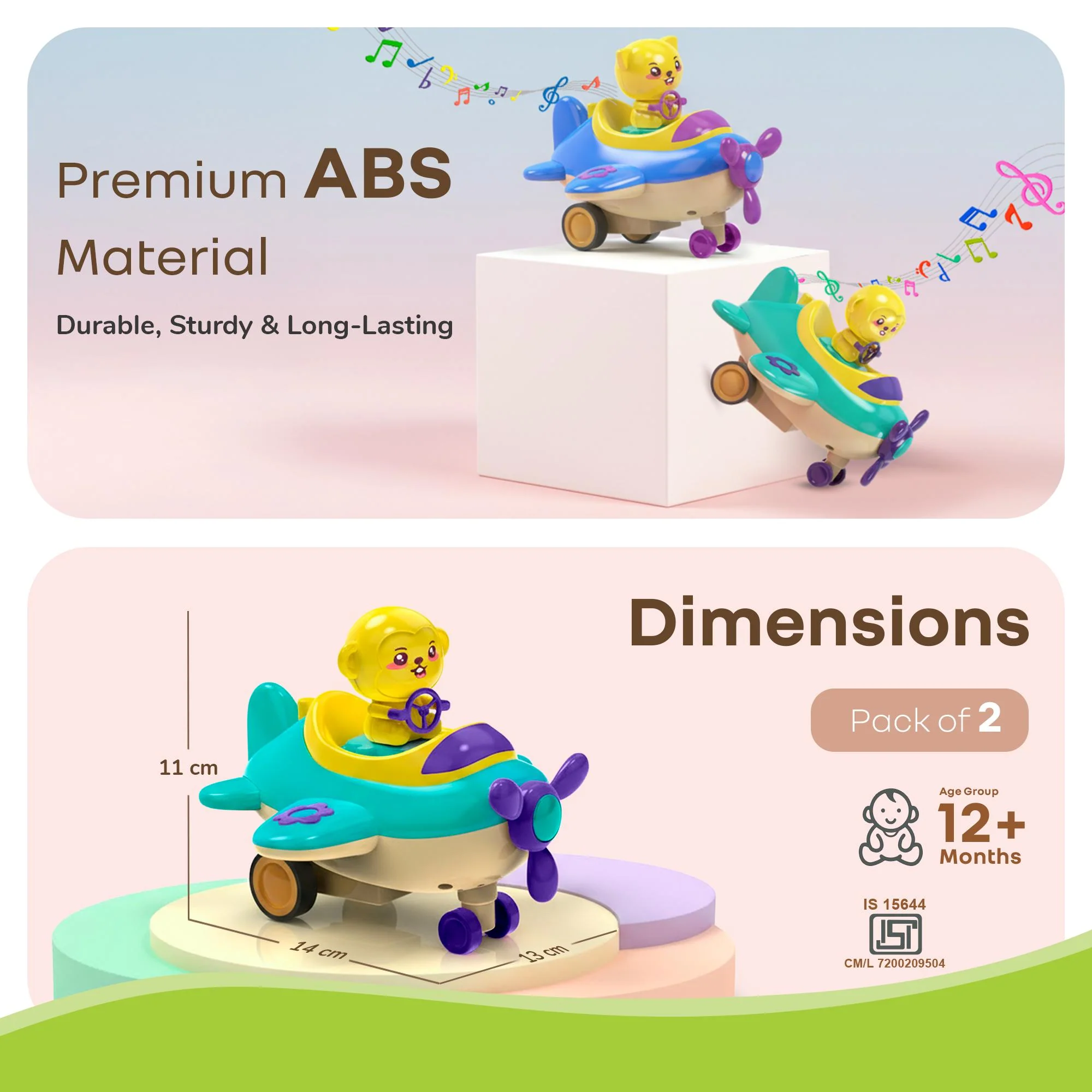 Orapple Aero Rider - BPA-Free, Non-Toxic Baby Airplane Push Toy with Lights & Music (Pack of 2) - Image 9