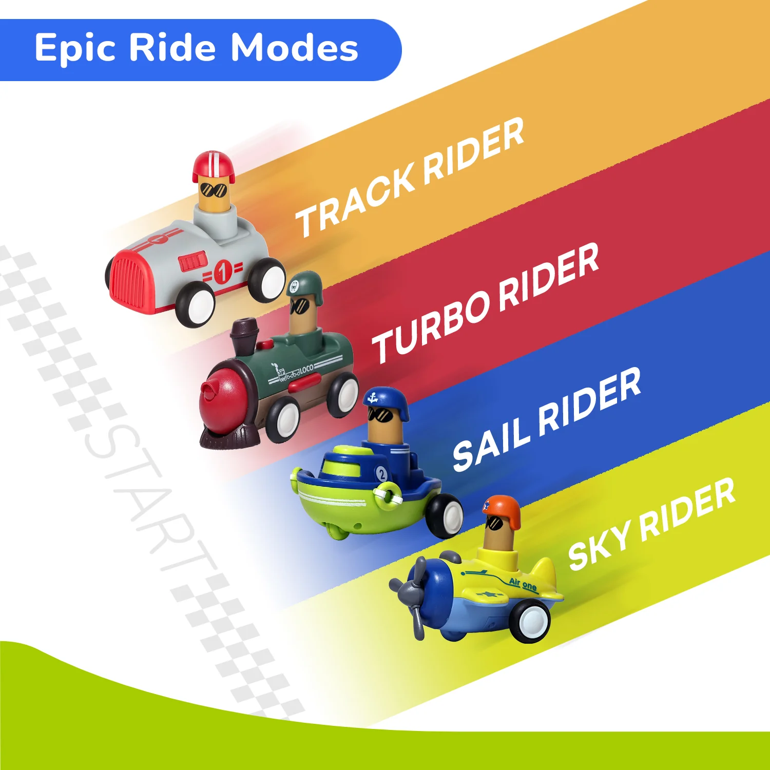 Orapple Rider BPA-Free Set of 4 Push Toys for Toddlers (Track, Sky, Turbo, Sail) - Image 10