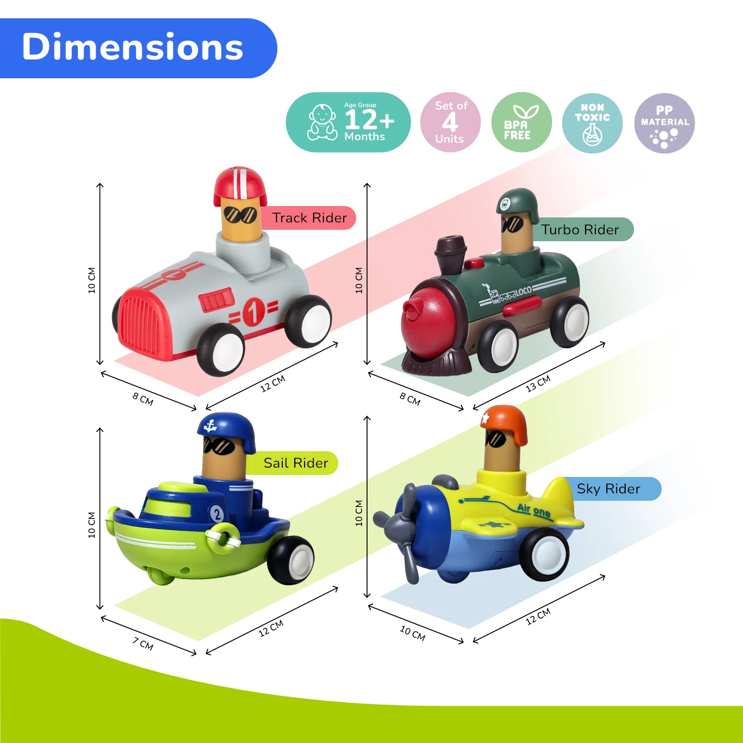 Orapple Rider BPA-Free Set of 4 Push Toys for Toddlers (Track, Sky, Turbo, Sail) - Image 16