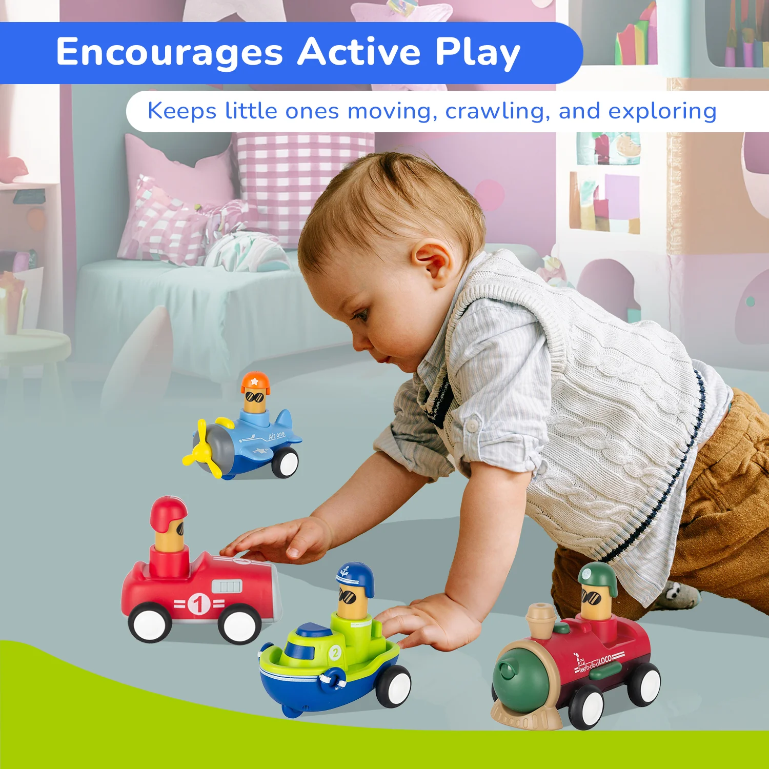 Orapple Rider BPA-Free Set of 4 Push Toys for Toddlers (Track, Sky, Turbo, Sail) - Image 3
