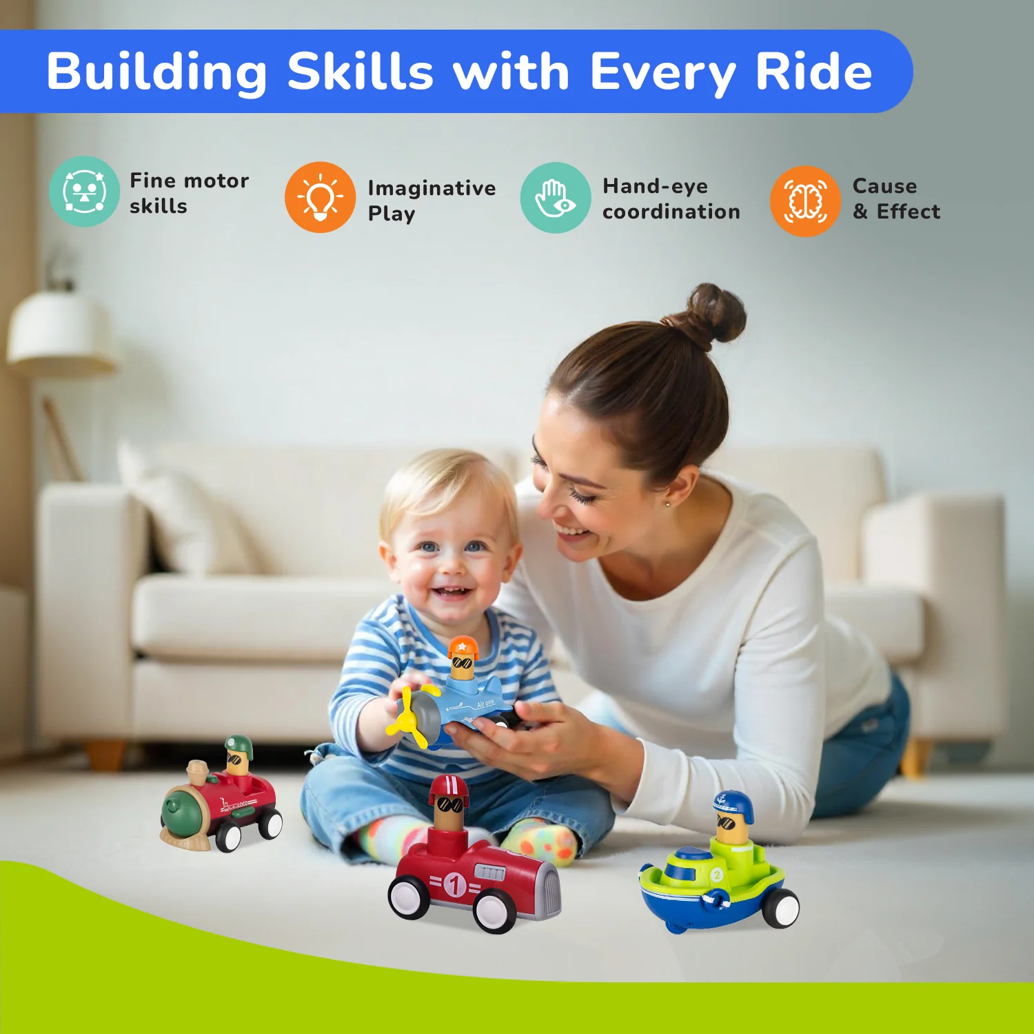 Orapple Rider BPA-Free Set of 4 Push Toys for Toddlers (Track, Sky, Turbo, Sail) - Image 6