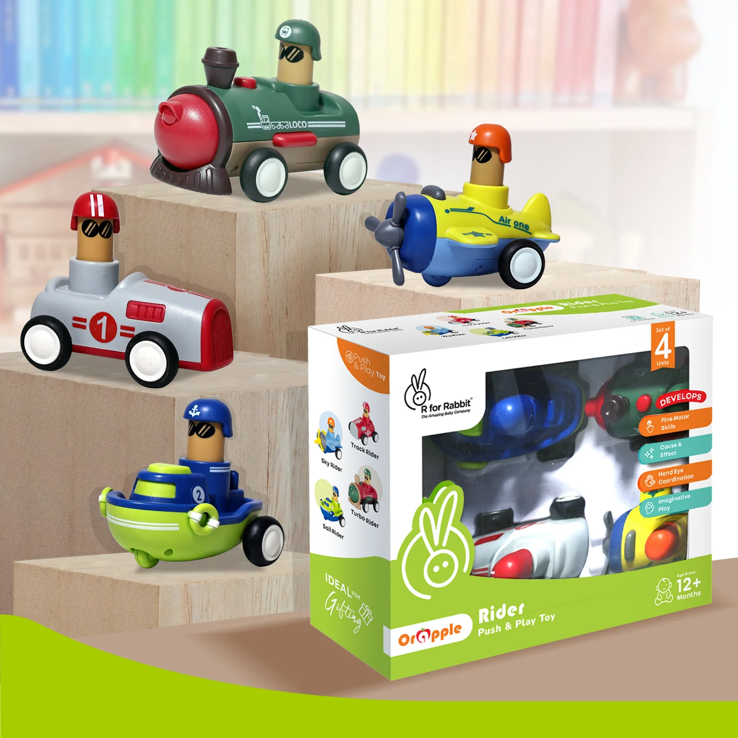 Orapple Rider BPA-Free Set of 4 Push Toys for Toddlers (Track, Sky, Turbo, Sail) - Image 9